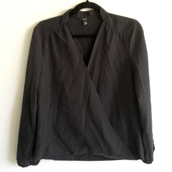 ANTHROPOLOGIE Drew Faux-Wrap Blouse Black S - Picture 2 of 7